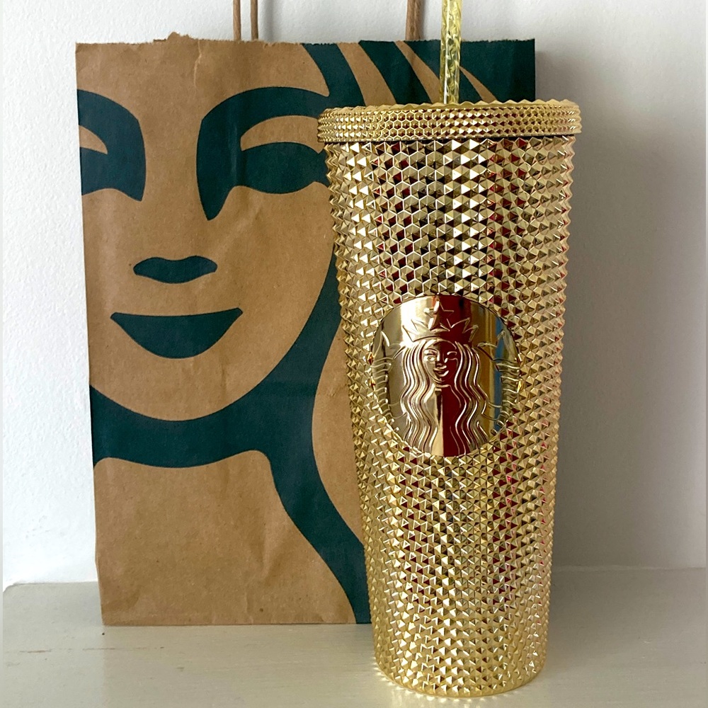 NWT Starbucks Christmas 2022 Gold Bling Metallic 24 OZ Venti Tumbler
